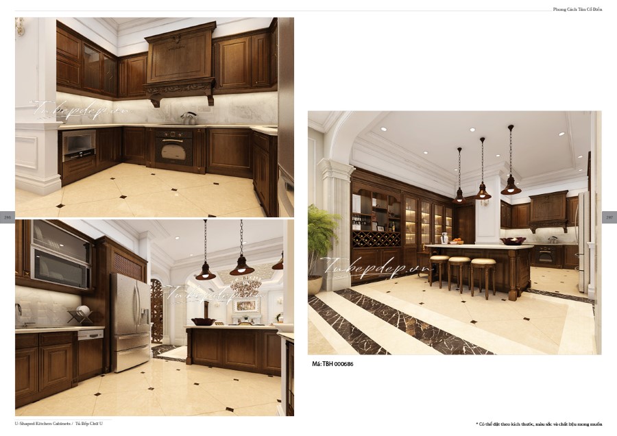 Thiết kế phòng bếp biệt thự tân cổ điển